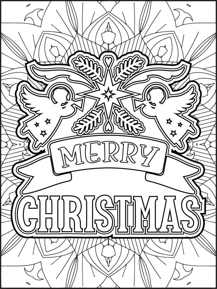 Merry X Mas Quote Coloring Page for Adults. Merry Christmas Mandala Quote Coloring Page. vector