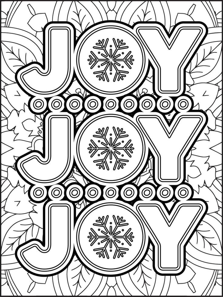 Joy Joy Joy Quote Coloring Page. Christmas Quote Coloring Page for Adults. vector