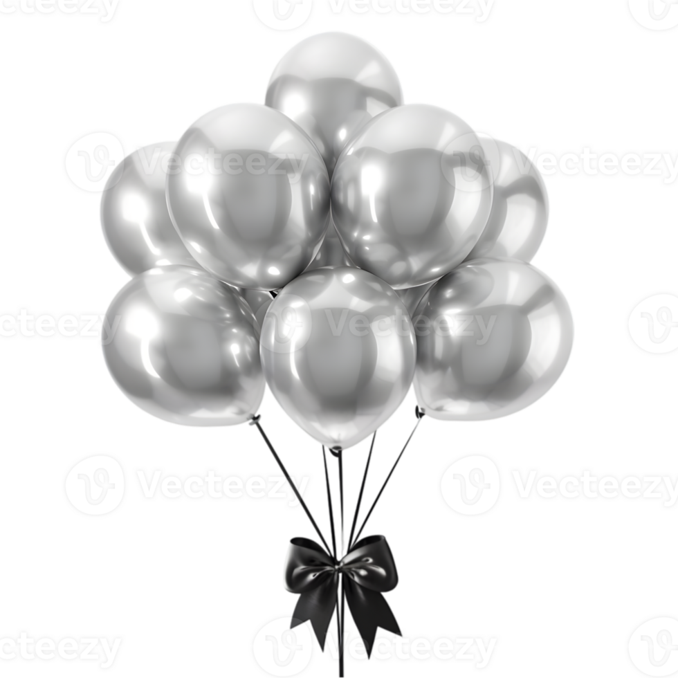 Shiny Silver Balloons Floating Isolated on Transparent Background png