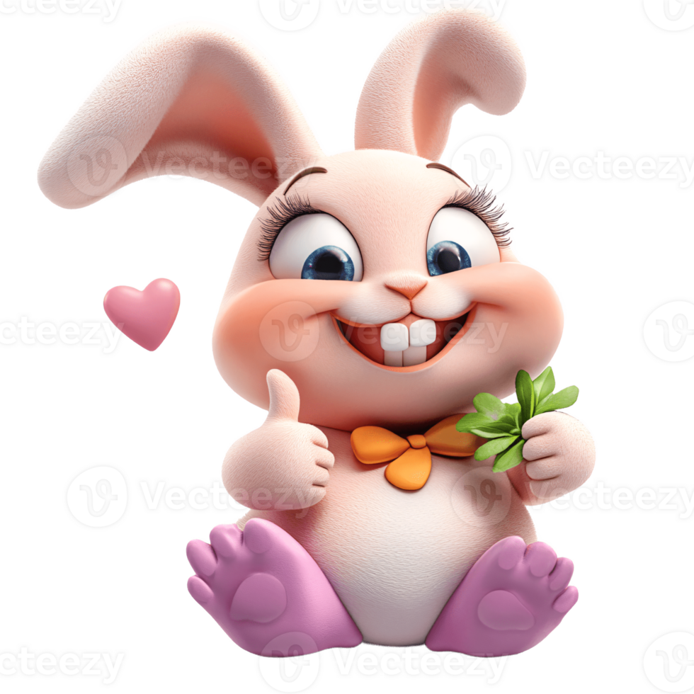 Cute Cartoon Easter Bunny Giving Thumbs Up with Clover and Heart png
