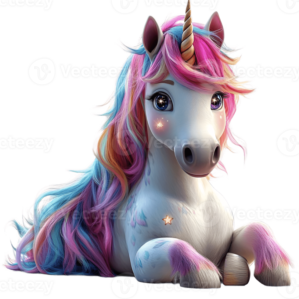 Magical Unicorn with Rainbow Mane and Horn Fantasy Creature Cute Animal Illustration png