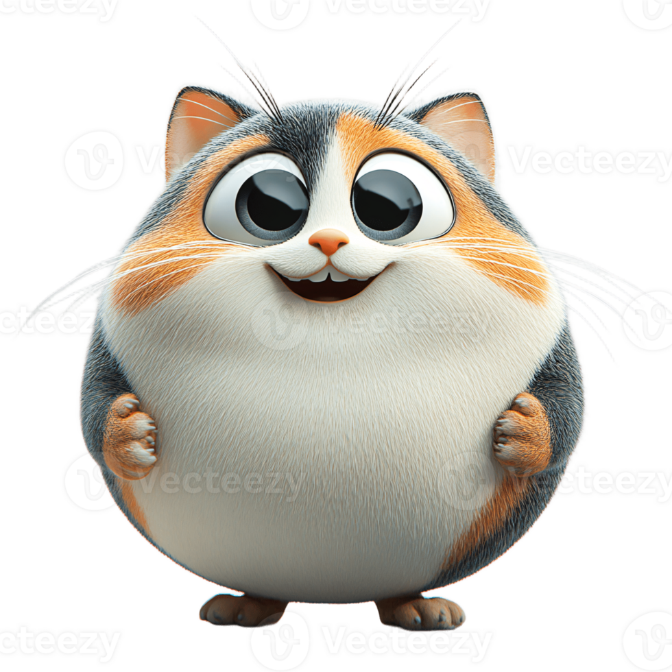 Cute Cartoon Cat with Big Eyes 3D Rendered Adorable Pet Character Illustration png