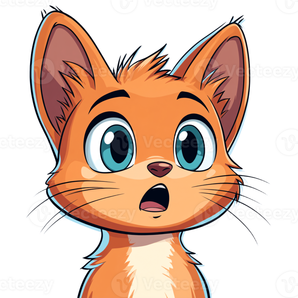 Cute Cartoon Cat with Big Eyes and Open Mouth Surprised Expression png