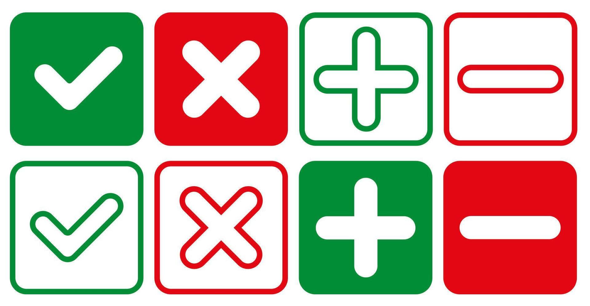 Put a tick and a cross, as well as plus and minus as a sign of confirmation or denial. vector