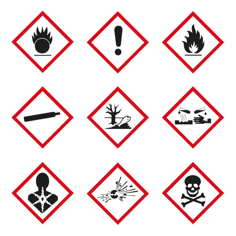 Globally polluting system. Hazardous materials. Warning signs. vector