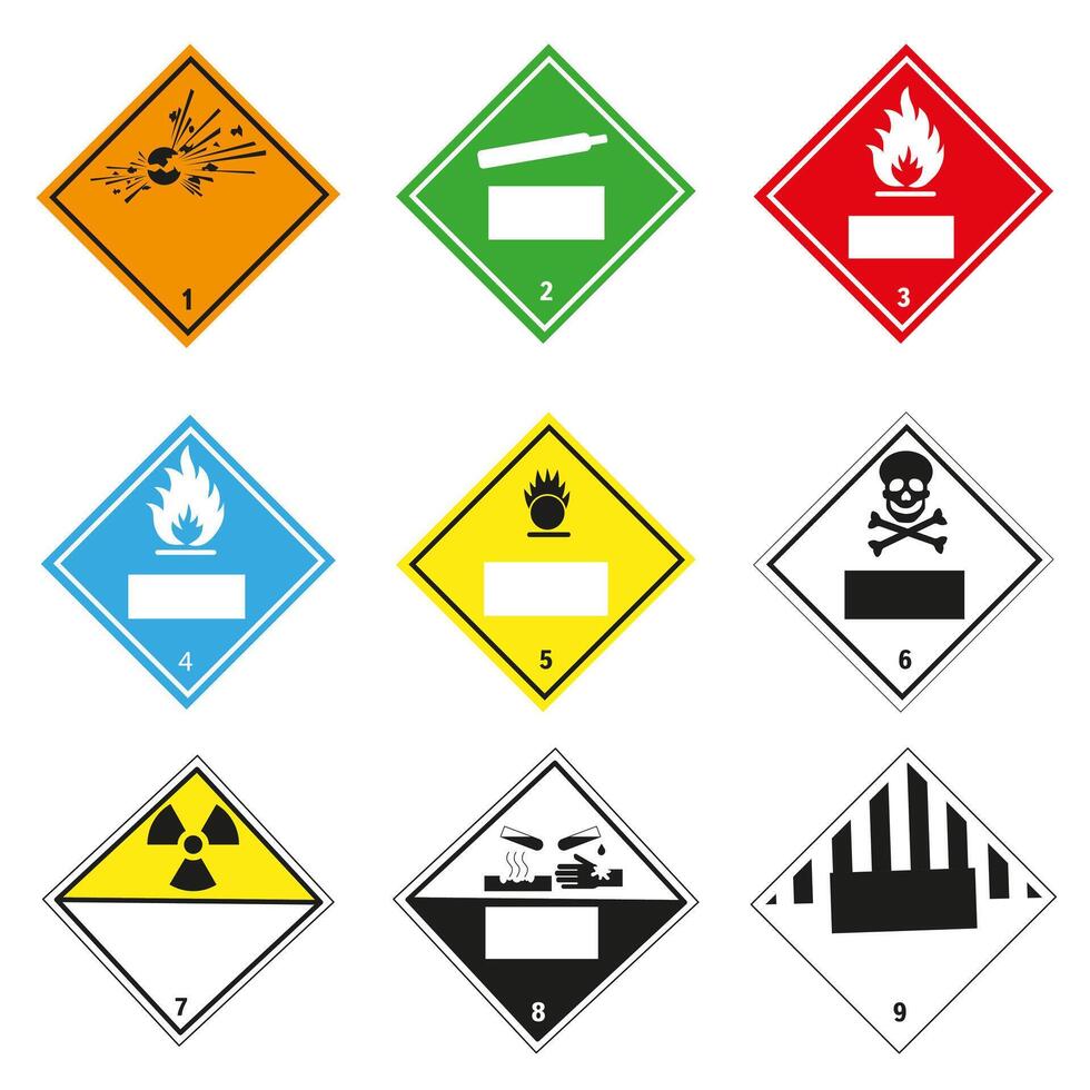 Signs of dangerous goods. Warning sign. Hazard transportation icons. vector