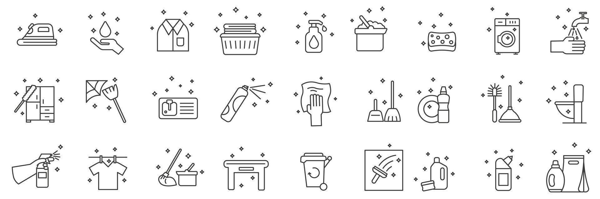 Cleaning icons. Cleaning company symbols icons. Set of linear icons on the theme of cleaning. vector