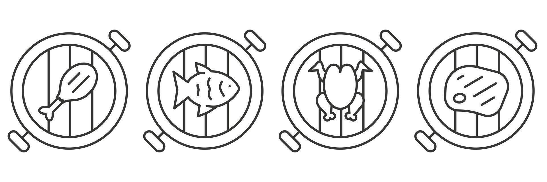 Everything for the grill thin line icons. Grill icons. Grilled meat. Barbecue grill. vector