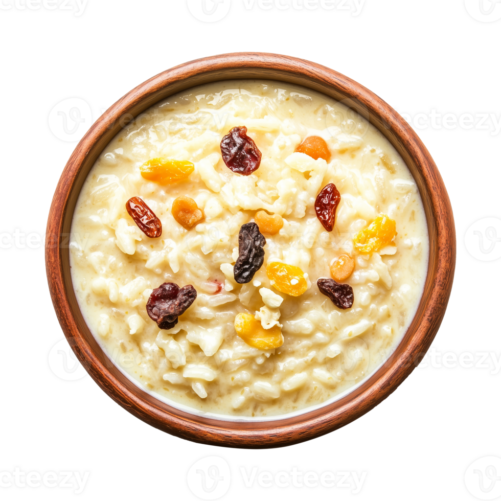 Delicious and Tasty Creamy Rice Kheer with Dry Fruits, Isolated on a Transparent Background png
