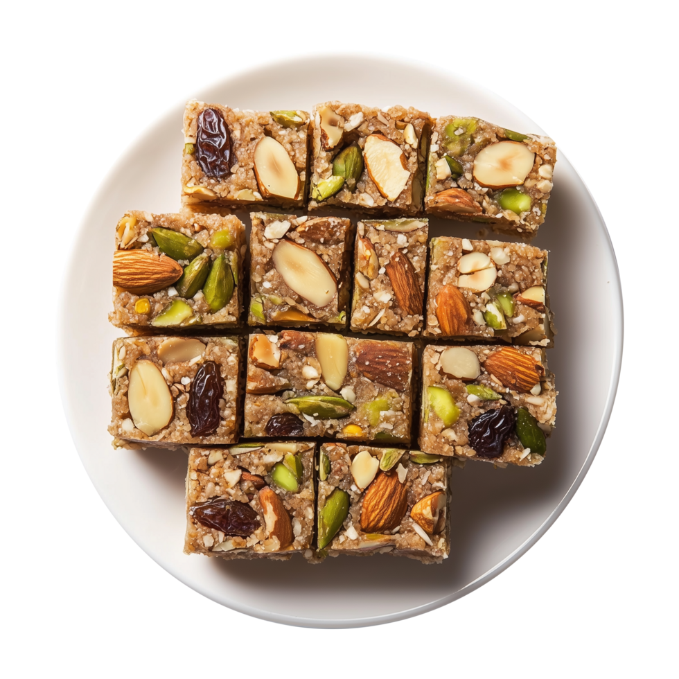 Delicious Khajur Barfi Featuring Cashews, Raisins, and Poppy Seeds Isolated on Transparent Background Perfect for Eye-Catching Advertising. png
