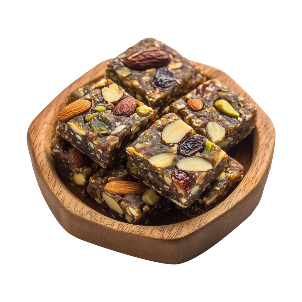 Rich Khajoor Dry Fruits Burfi on Plate with Kismis and Almonds Isolated on Transparent Background Great for Food Promotions. png