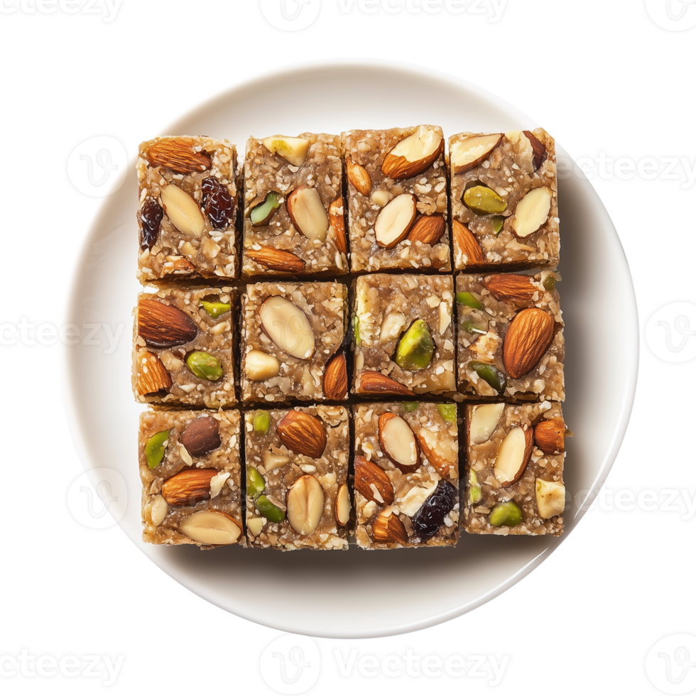 Exquisite Khajur Barfi on Plate with Almonds, Cashews, and Dates Isolated on Transparent Background Great for Food Photography and Marketing. png
