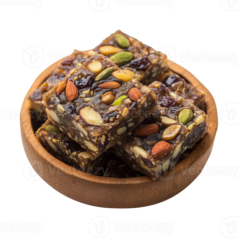 Wholesome Khajur Barfi on Plate Featuring Almonds, Raisins, and Pistachio Isolated on Transparent Background Perfect for Eye-Catching Promotions. png