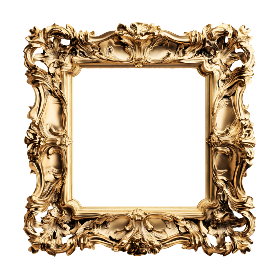 gold frame with a pattern of flowers and leaves Chic Gold Luxury Photo Frame Isolated on Transparent Background Ideal for Product Banners, Social Media Posts, and Elegant Marketing Promotions. png