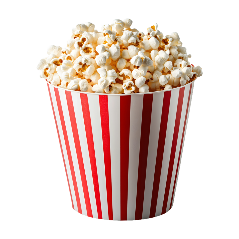 Striped Popcorn Bucket Isolated on Transparent Background Use for Product Covers, Social Media Posts, and Decorative Advertising. png