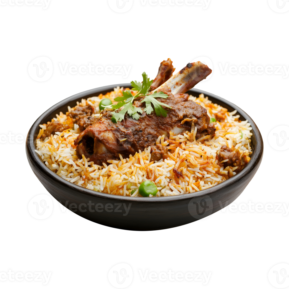 Goat Full Leg Kabuli Biryani Dish, Perfectly Isolated on a Transparent Background for Marketing Campaigns, Product Promotions, and Festive Banners. png