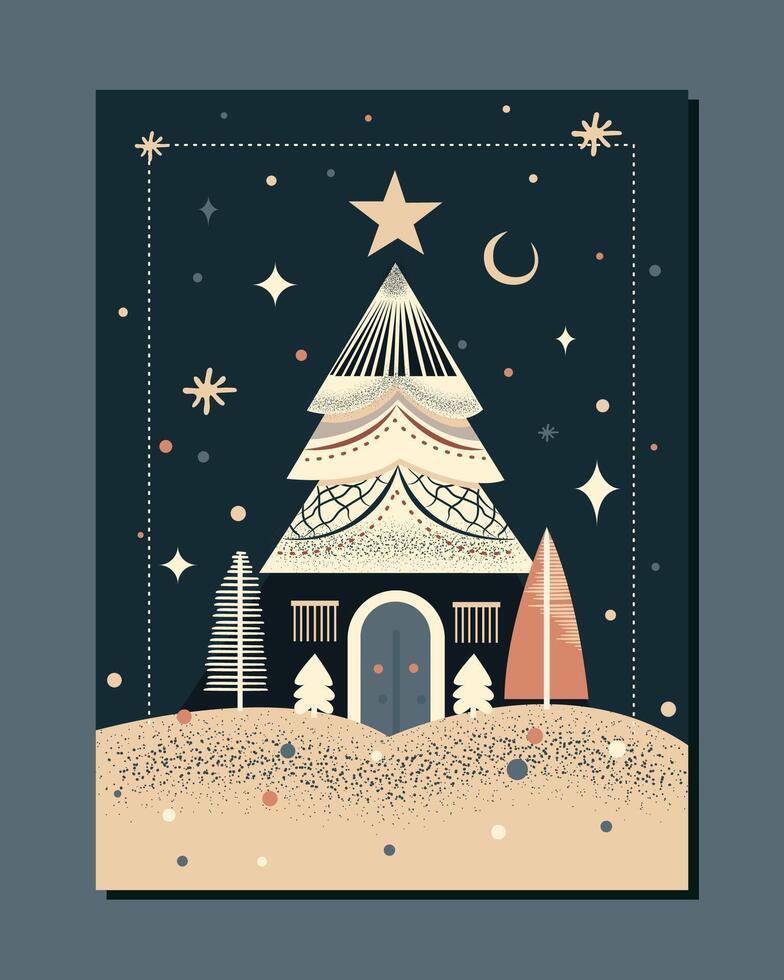 stylish big christmas fir trees in abstract minimalist style. graphic winter landscape for xmas greetings vector