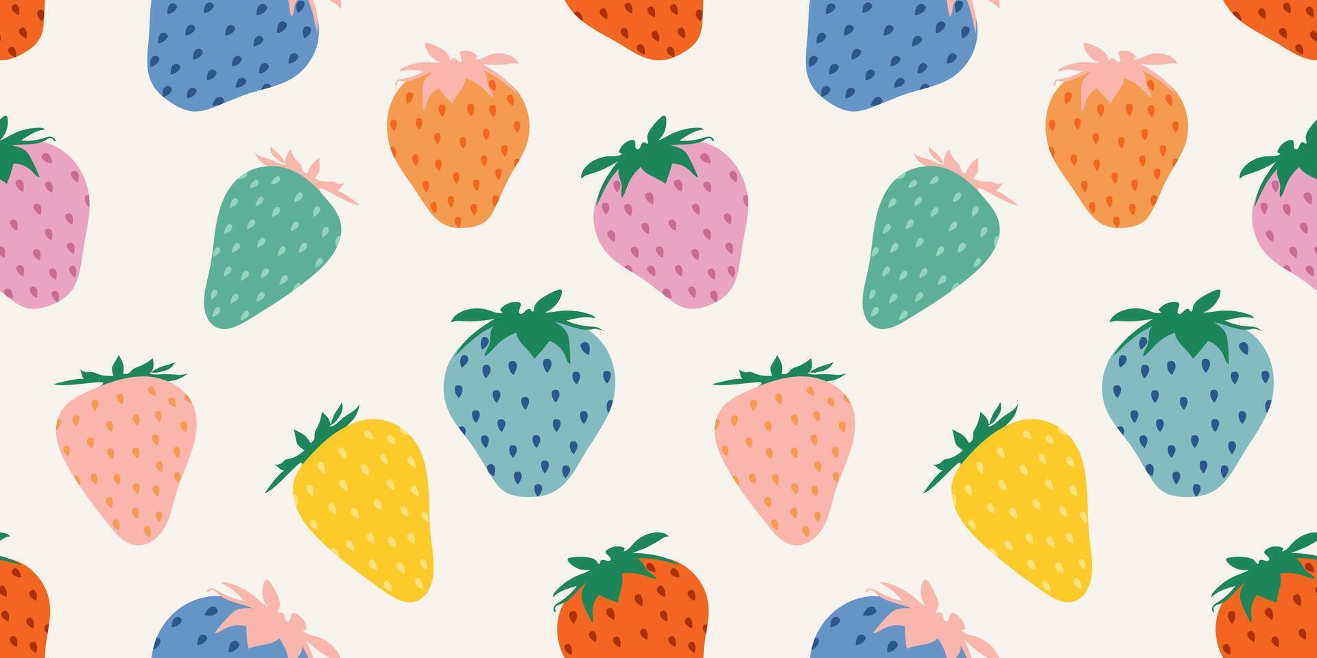 Strawberry colorful seamless pattern background. Fruit illustration isolated on beige background. Seamless background with strawberries for wrapping paper, wallpaper vector