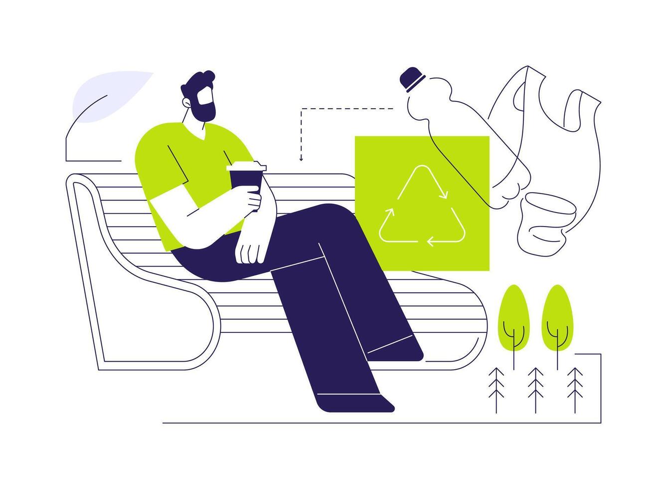 Recycled park benches abstract concept illustration. vector