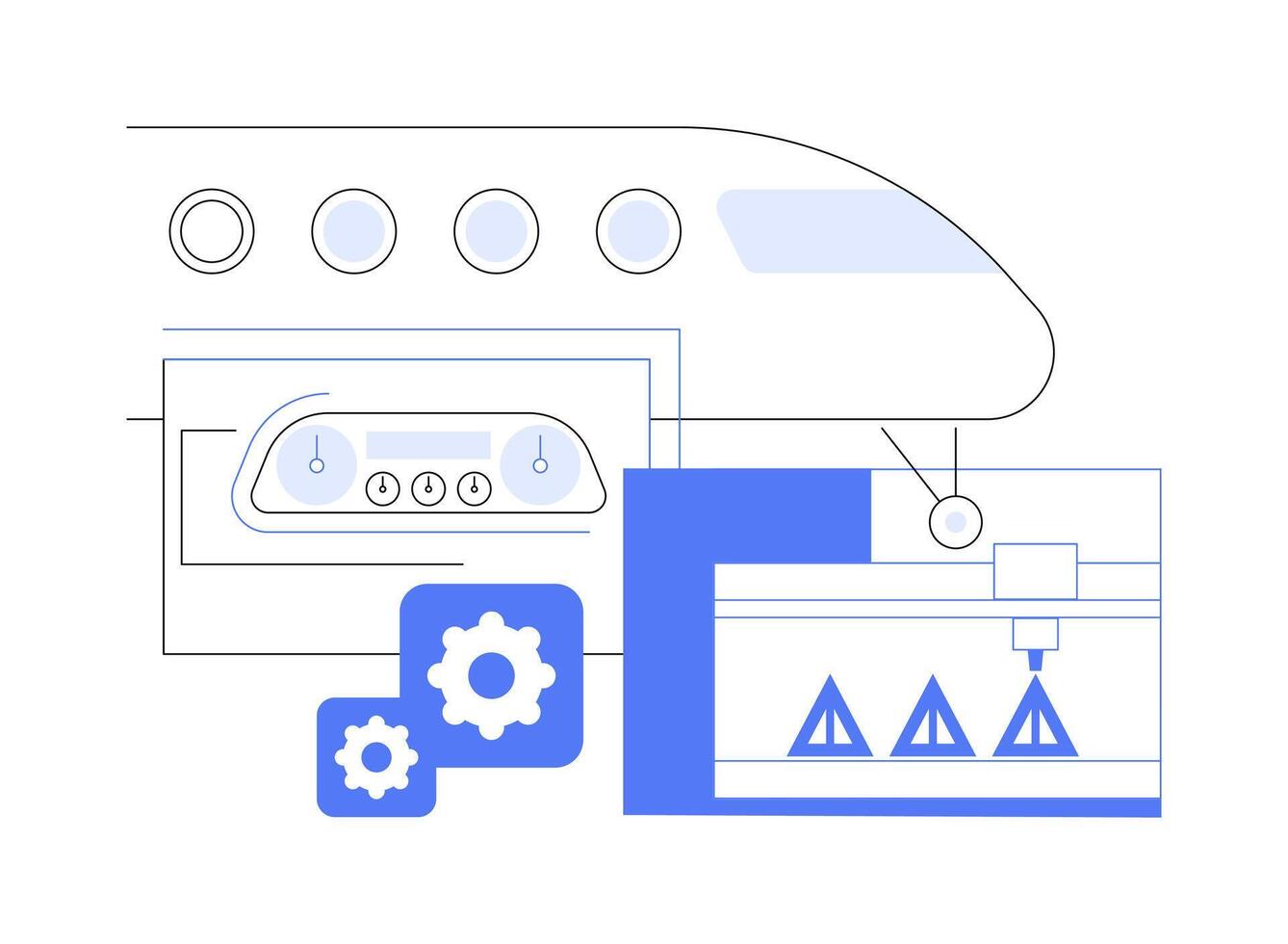 3D printing in aviation isolated cartoon illustrations. vector