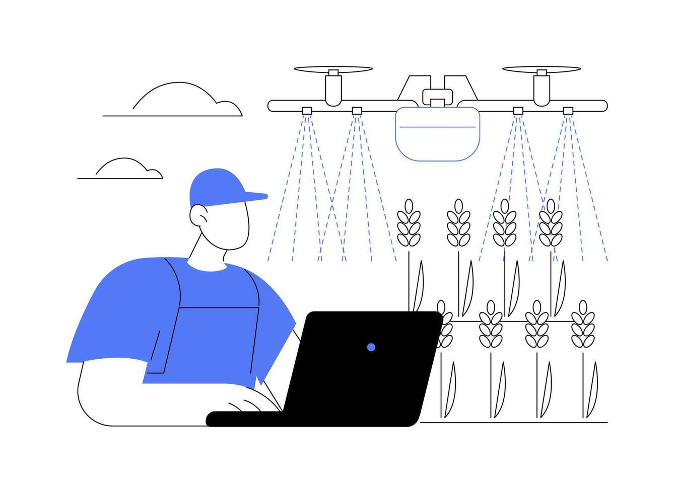 Spraying drone isolated cartoon illustrations. vector