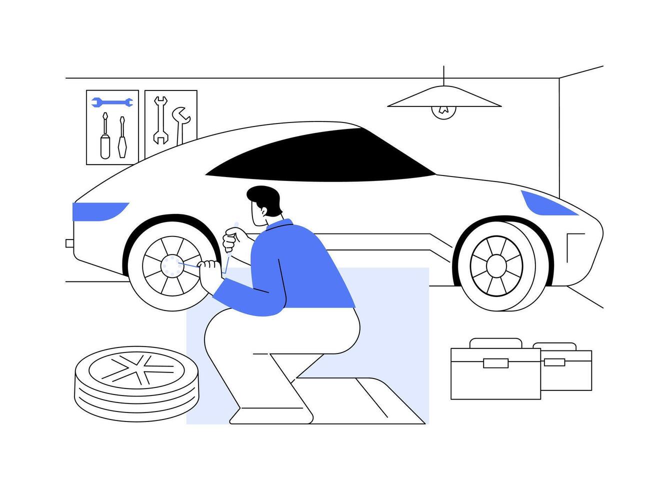 Fixing retro car isolated cartoon illustrations. vector