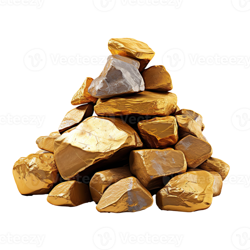 a pile of gold rocks isolated on transparent background png