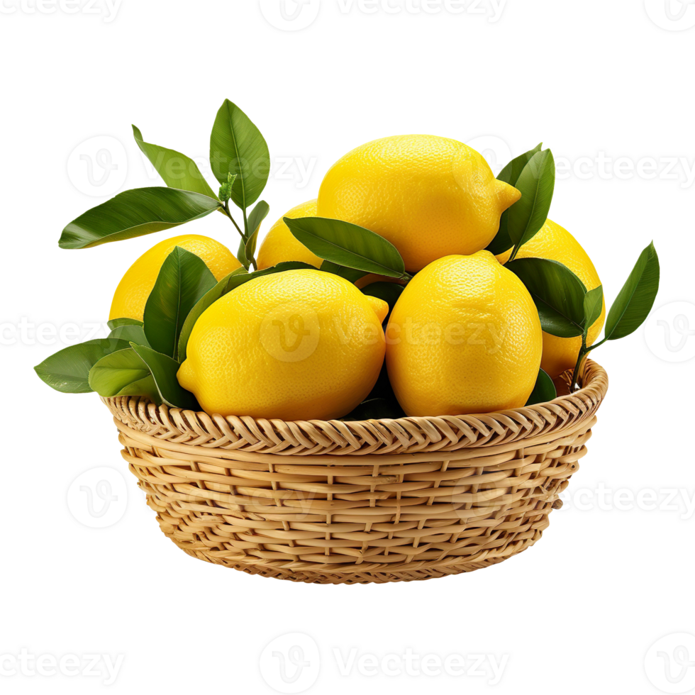 Basket with lemons isolated on transparent background png
