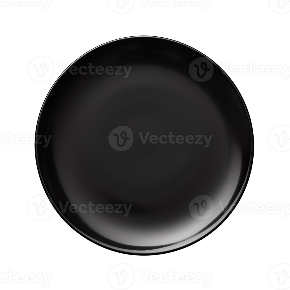 Black ceramic plate isolated on transparent background png