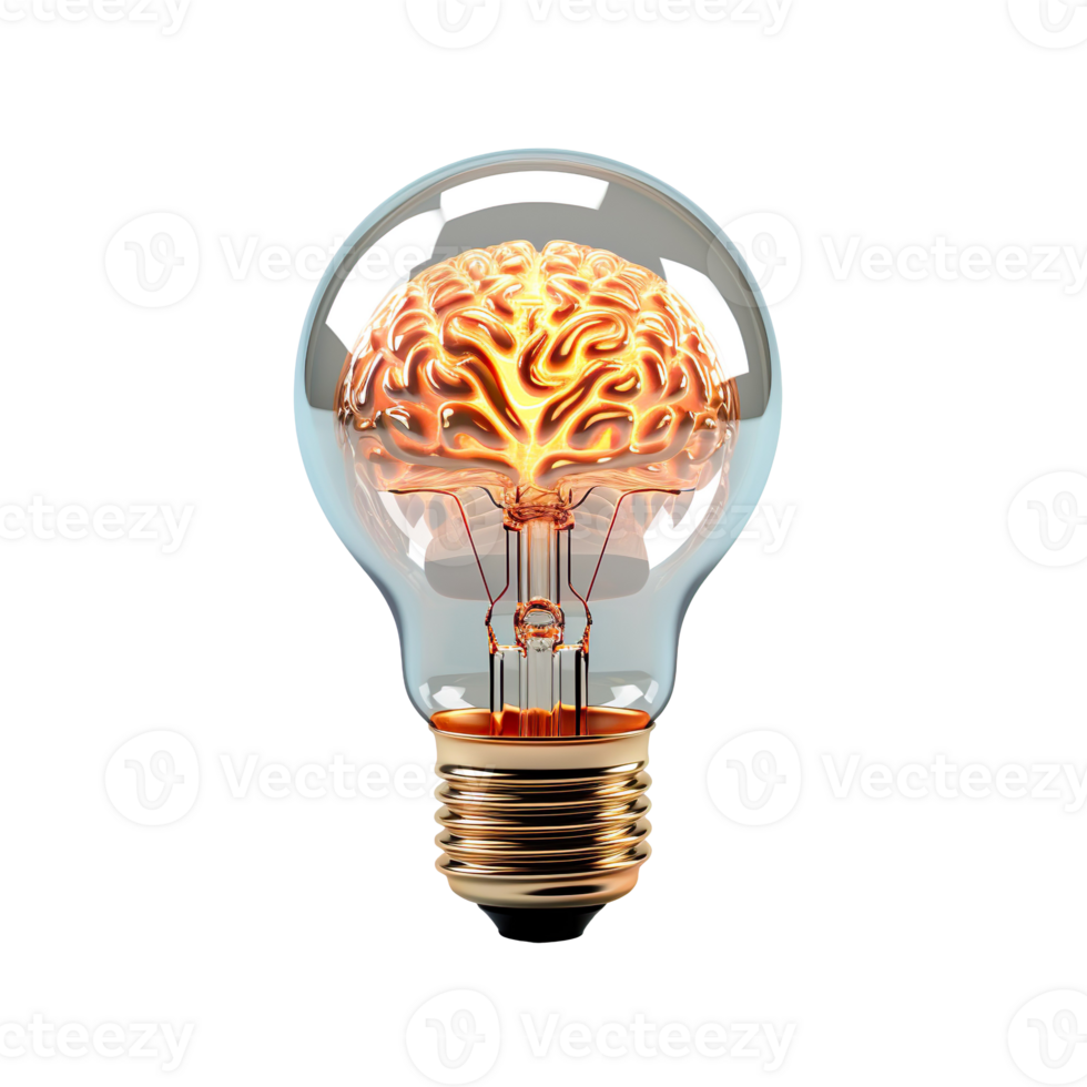Bulb with brain isolated on transparent background png