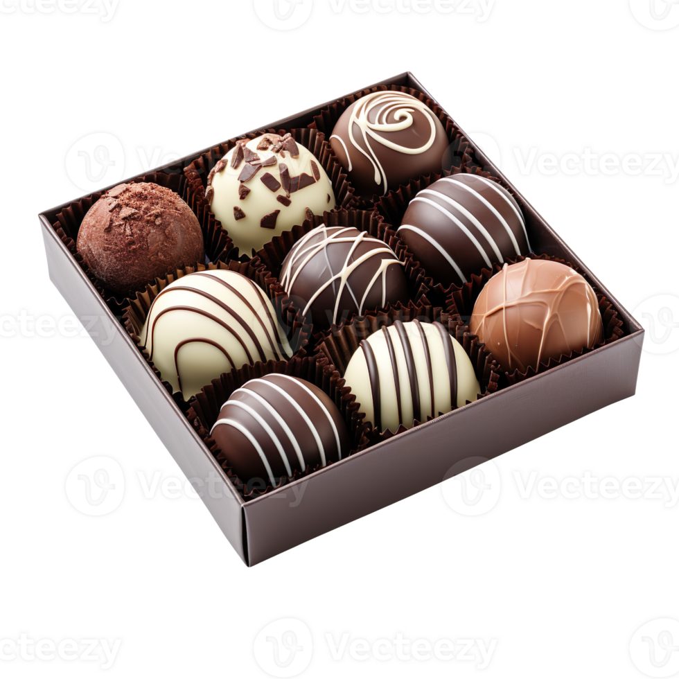 Box of chocolate candies isolated on transparent background png