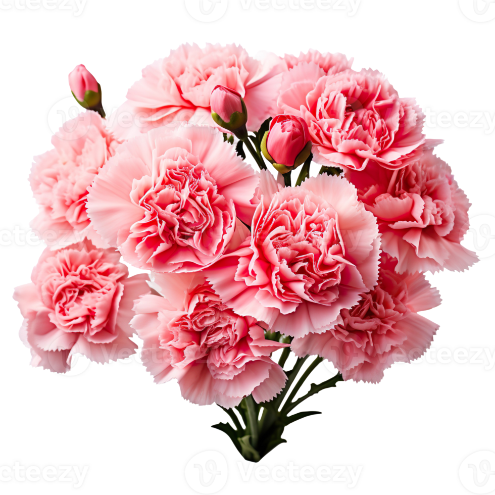 Bouquet of pink carnations isolated on transparent background png