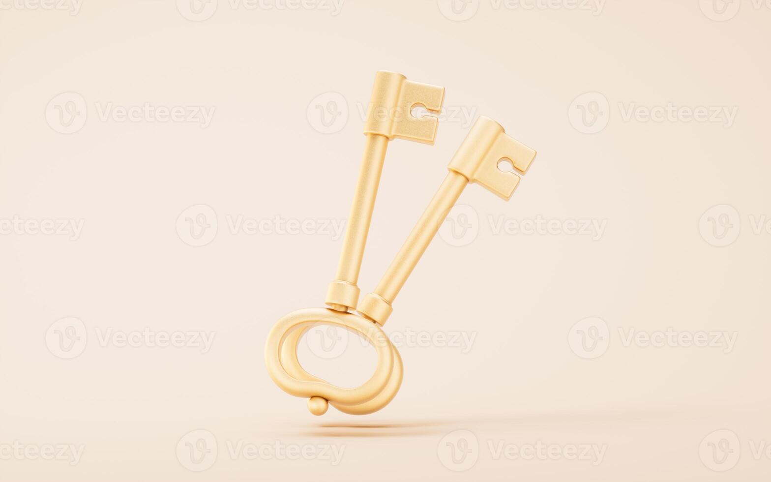 Classic retro gold key, 3d rendering. photo