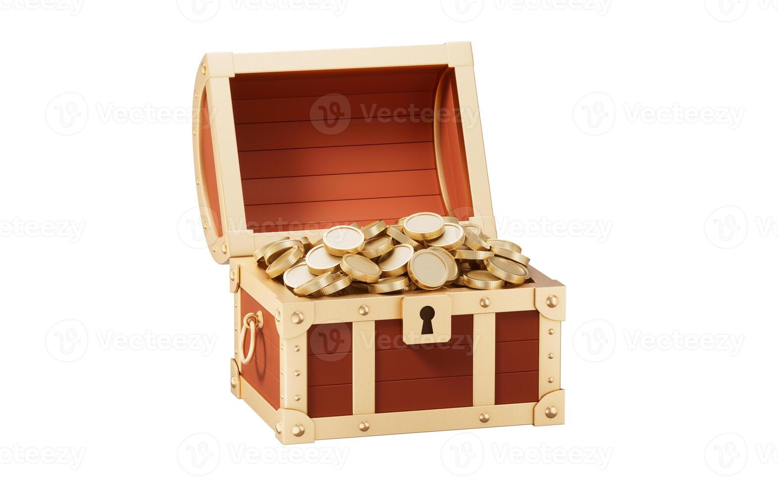 Opened retro treasure box and gift box, 3d rendering. photo