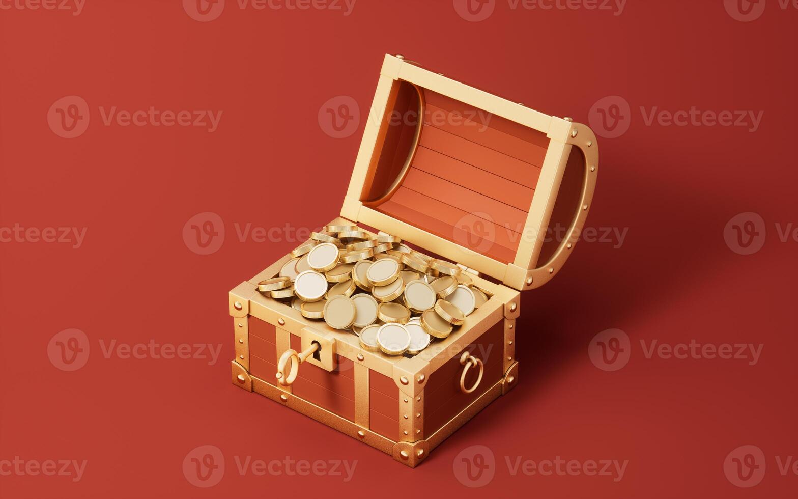 Opened retro treasure box and gift box, 3d rendering. photo