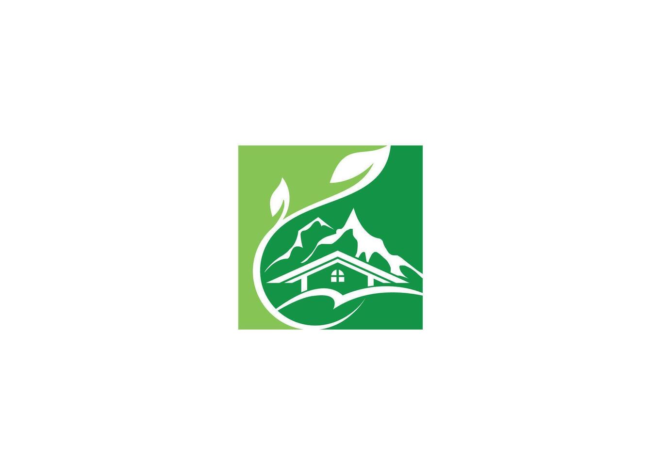 mountain logo design with home tree icon template with white background vector