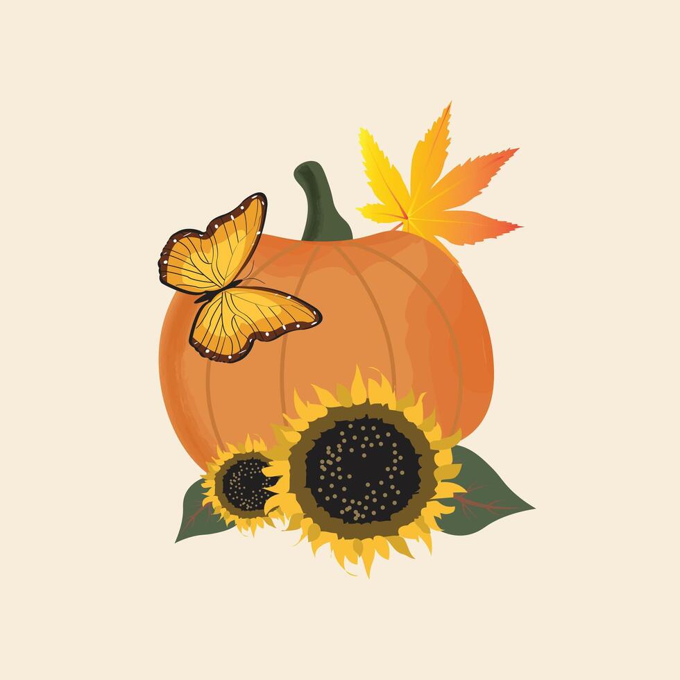 Pumpkin with Autumn Leaves Illustration vector