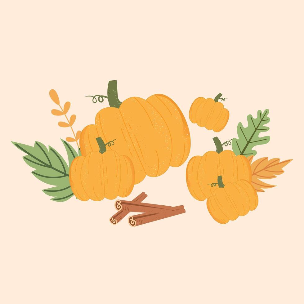 Autumn Composition of Pumpkins and Leaves vector