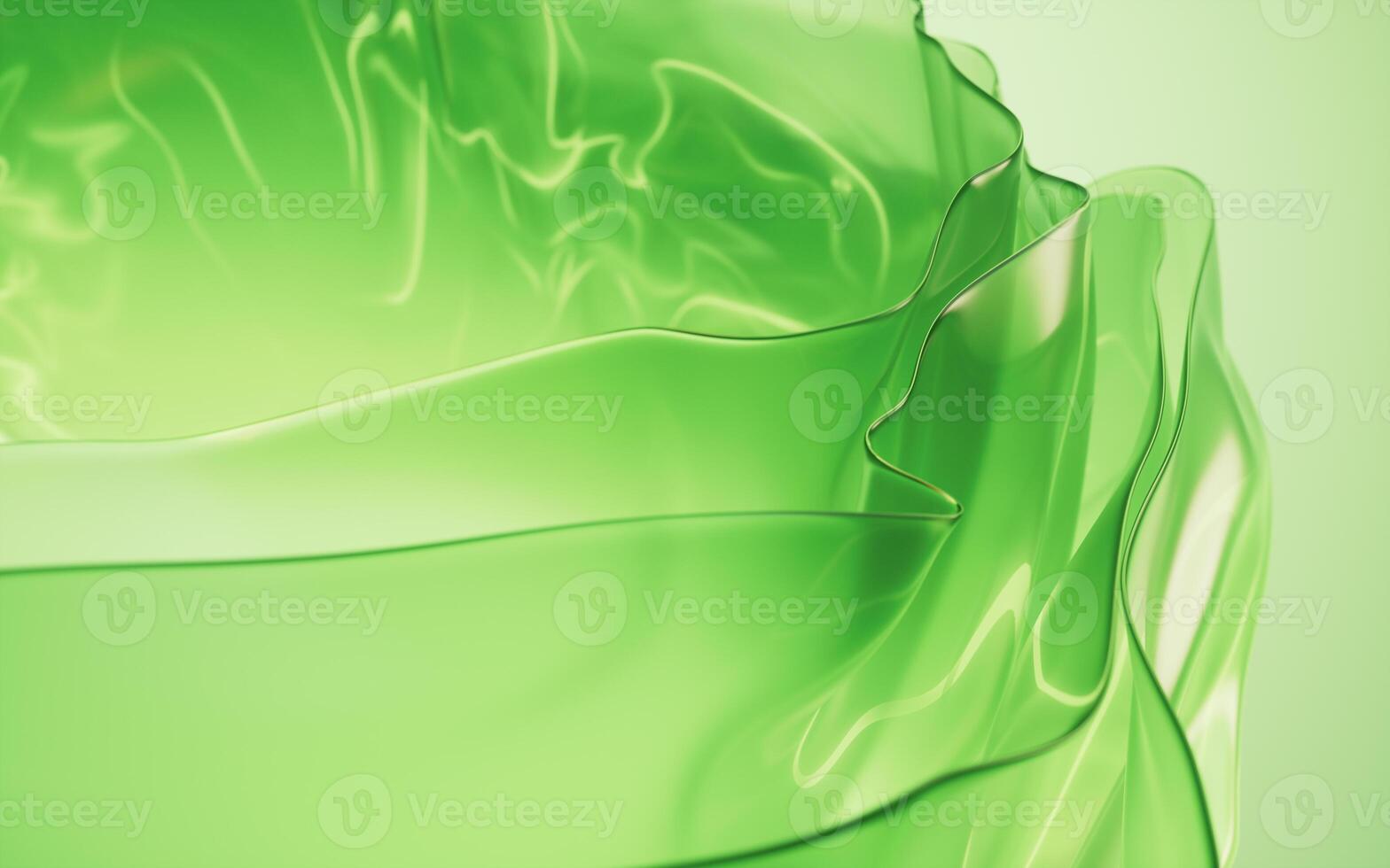 Flowing transparent green multilayer glass background, 3d rendering. photo