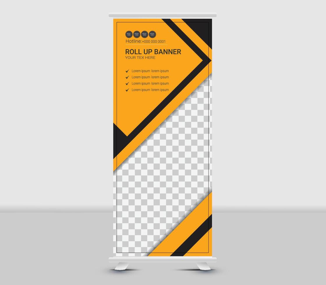 Corporate yellow roll up banner template design vector