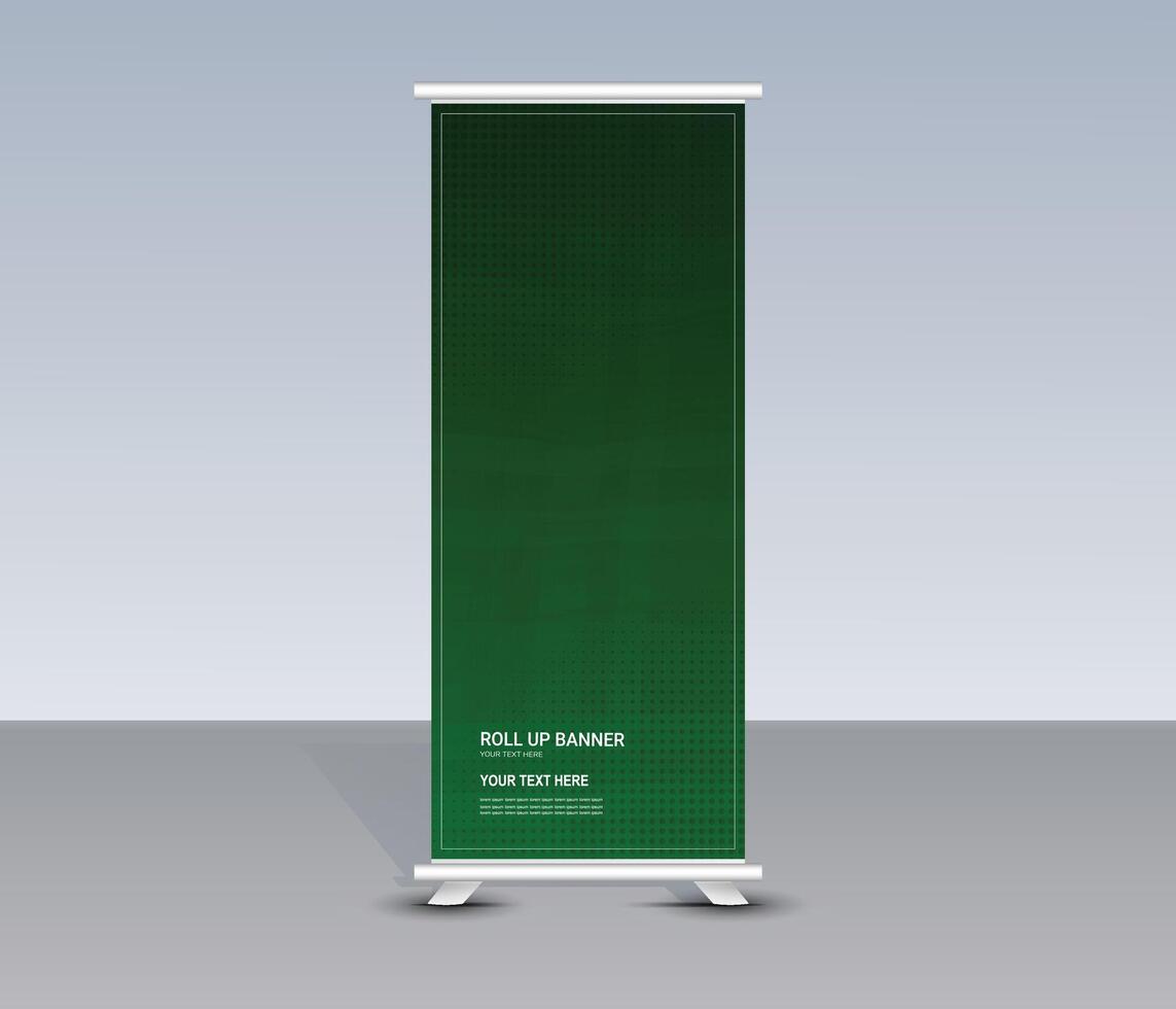 Green roll up banner stand with white background vector