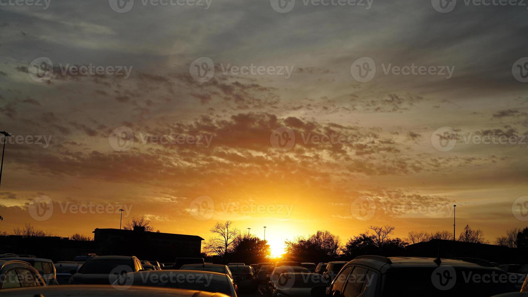 The beautiful city sunset view with the blue time sky in the shopping mall parking square photo