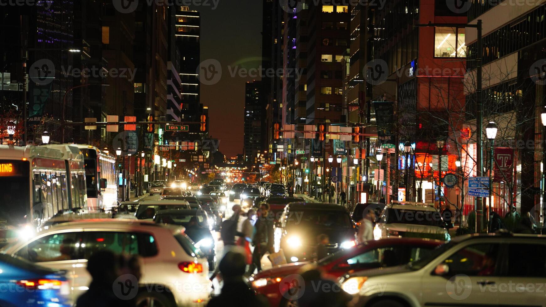 The Philadelphia city view with the lights on at night photo