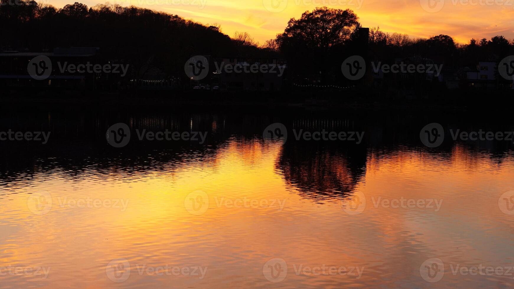 The beautiful sunset view with the colorful sky and river as background in a little USA town photo