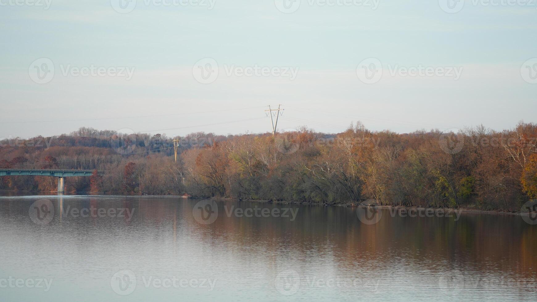 The beautiful little town landscape with the colorful autumn leaves and old buildings in USA photo