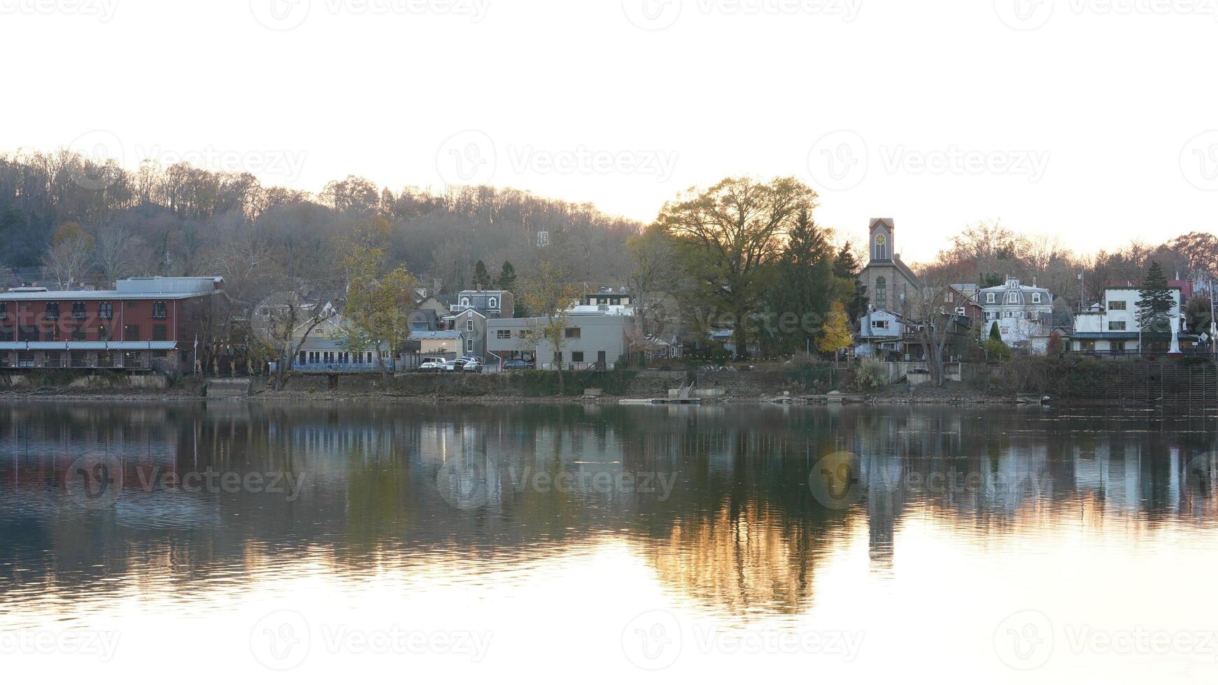 The beautiful sunset view with the colorful sky and river as background in a little USA town photo