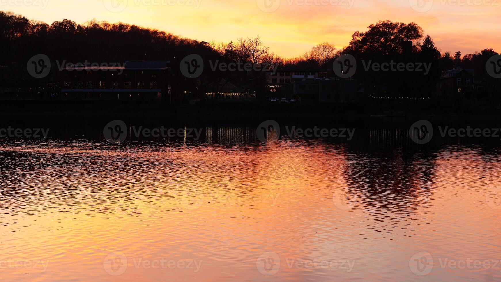 The beautiful sunset view with the colorful sky and river as background in a little USA town photo