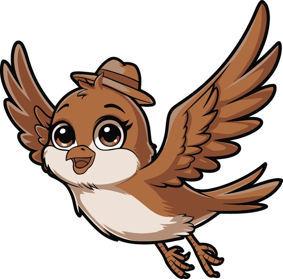Flying bird cartoon illustration, bird art. Ai generate vector