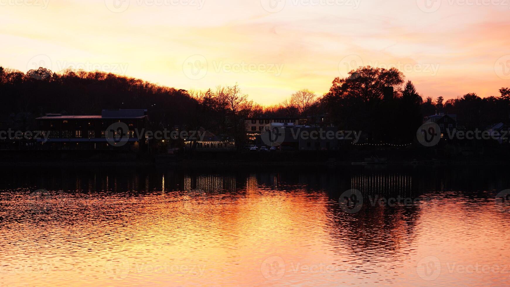 The beautiful sunset view with the colorful sky and river as background in a little USA town photo
