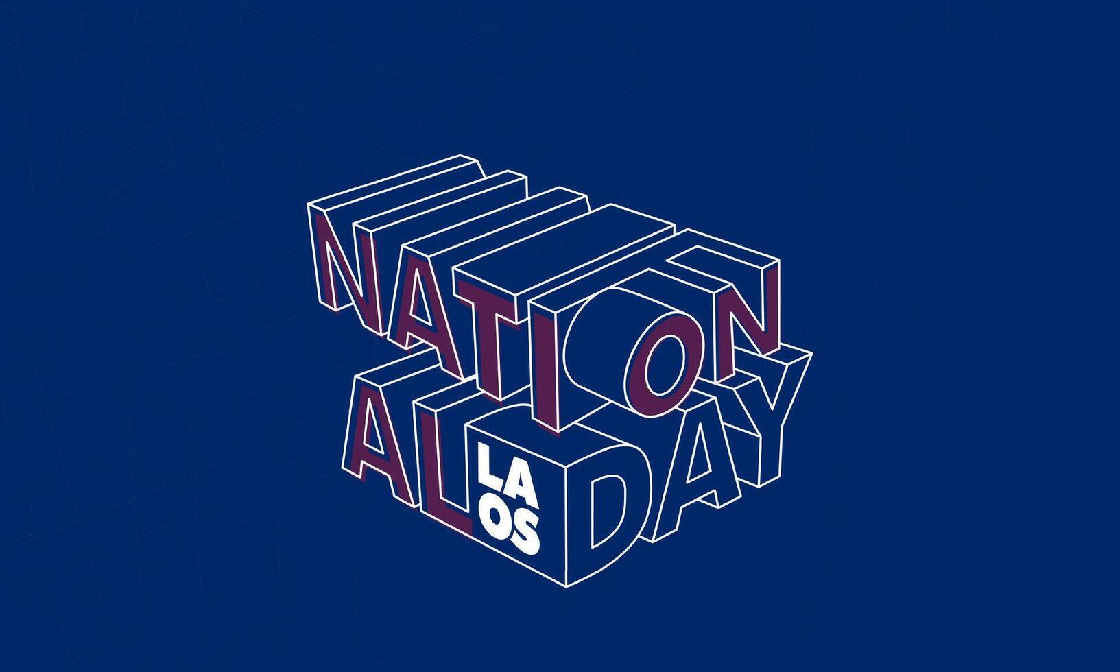 Typography of Laos national day in 3d line art design with blue technology background concept. Laos independence day design vector